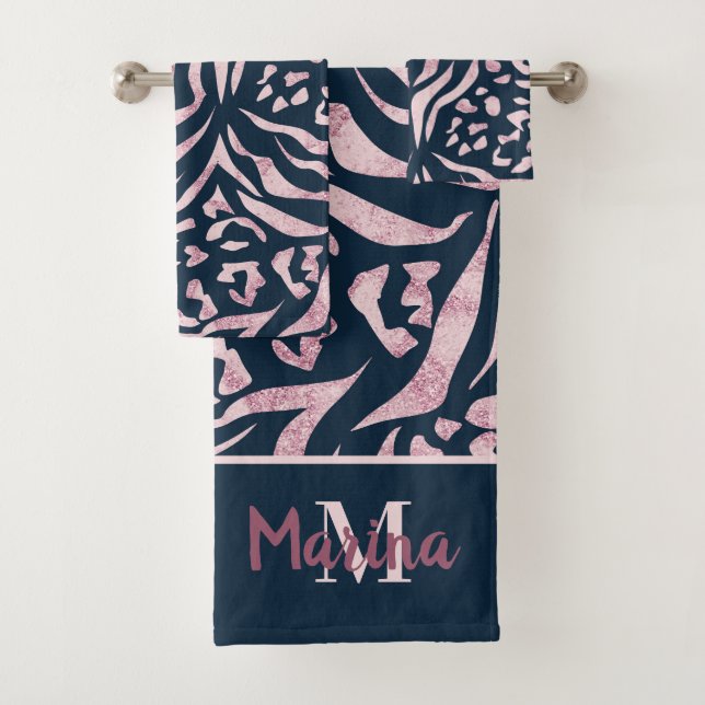 Animal print, leopard, tiger, blue, pink, skin, bath towel set (Insitu)