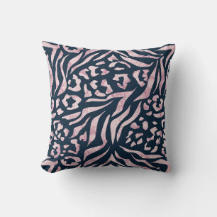 Animal print, leopard, tiger, blue, pink, skin, throw pillow