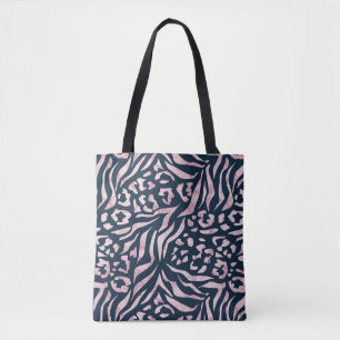 Animal print, leopard, tiger, blue, pink, skin, tote bag