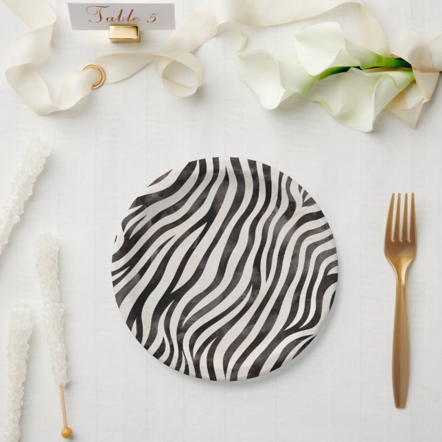 Animal Print Modern Blak & White Bridal Shower  Paper Plate (Wedding)