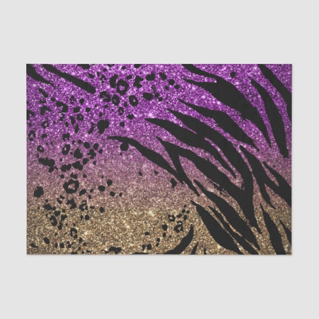 Animal Print on Purple & Gold Glitter Tissue Paper (Front)