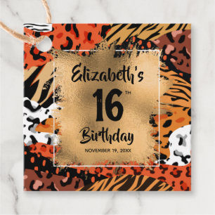 Animal Print Pattern 16th Birthday Personalized Favour Tags