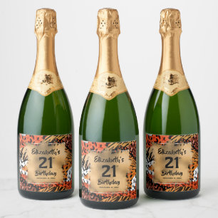 Animal Print Pattern 21st Birthday Personalized Sparkling Wine Label