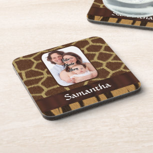 Animal print photo background coaster