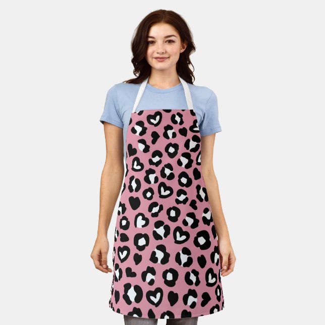 Animal Print, Pink Leopard, Cheetah Spots, Hearts Apron (Worn)