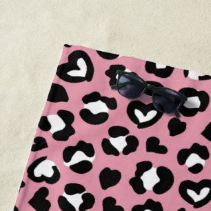 Animal Print, Pink Leopard, Cheetah Spots, Hearts Beach Towel