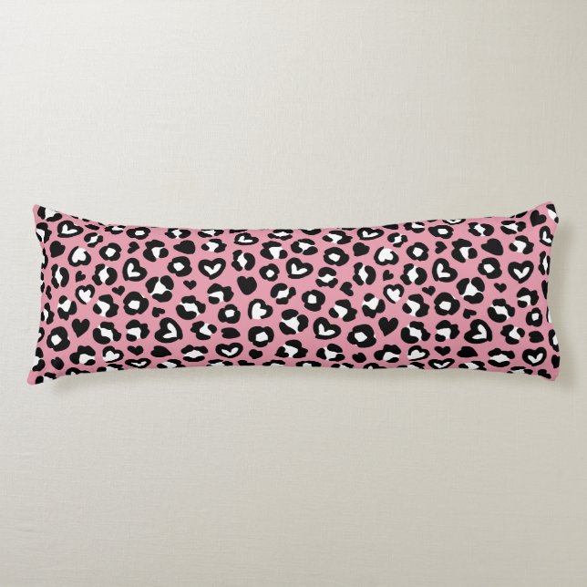 Animal Print, Pink Leopard, Cheetah Spots, Hearts Body Pillow (Front)