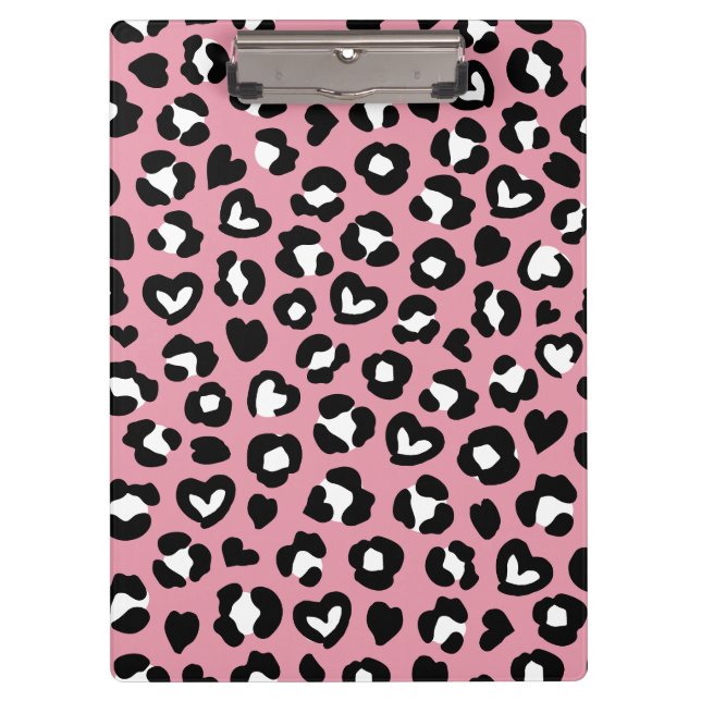 Animal Print, Pink Leopard, Cheetah Spots, Hearts Clipboard (Front)
