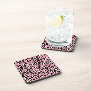 Animal Print, Pink Leopard, Cheetah Spots, Hearts Coaster