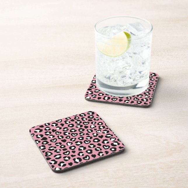 Animal Print, Pink Leopard, Cheetah Spots, Hearts Coaster (Right Side)