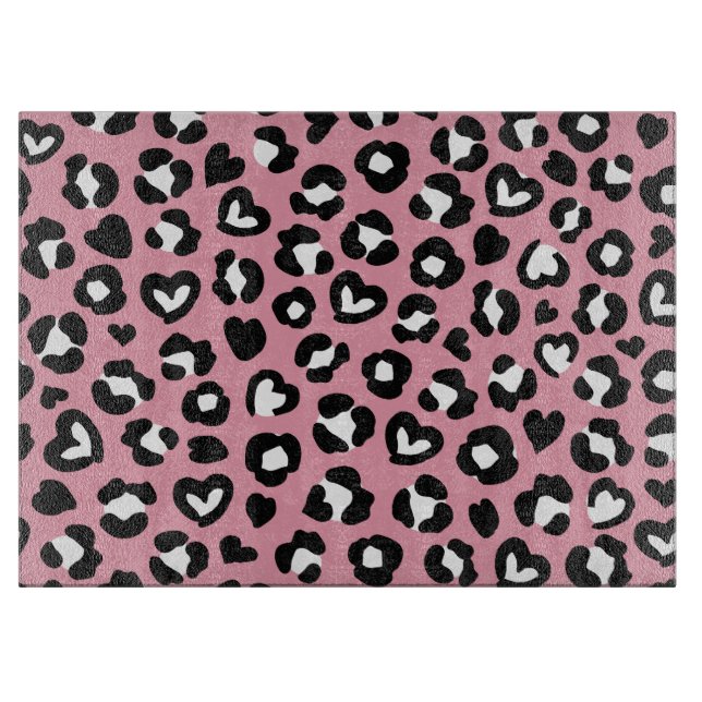 Animal Print, Pink Leopard, Cheetah Spots, Hearts Cutting Board (Front)