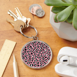 Animal Print, Pink Leopard, Cheetah Spots, Hearts Keychain
