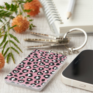 Animal Print, Pink Leopard, Cheetah Spots, Hearts Keychain
