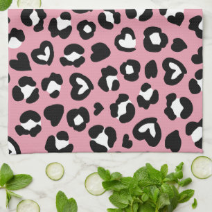 Animal Print, Pink Leopard, Cheetah Spots, Hearts Kitchen Towel