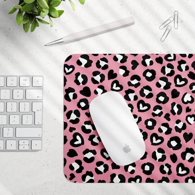 Animal Print, Pink Leopard, Cheetah Spots, Hearts Mouse Pad (Creator Uploaded)