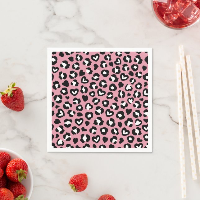 Animal Print, Pink Leopard, Cheetah Spots, Hearts Napkin (Insitu)