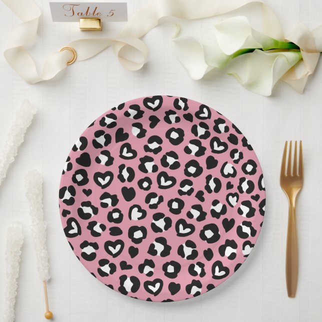 Animal Print, Pink Leopard, Cheetah Spots, Hearts Paper Plate (Wedding)