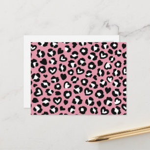 Animal Print, Pink Leopard, Cheetah Spots, Hearts Postcard