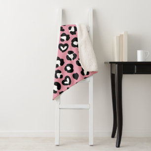 Animal Print, Pink Leopard, Cheetah Spots, Hearts Sherpa Blanket