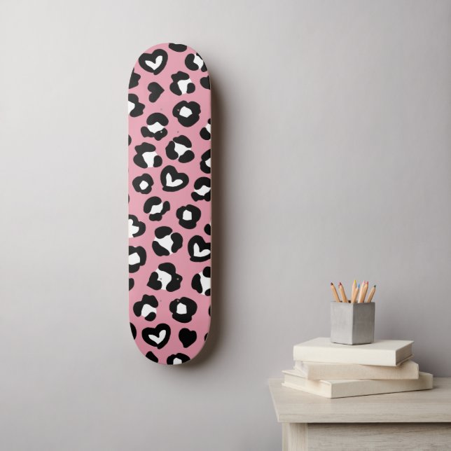 Animal Print, Pink Leopard, Cheetah Spots, Hearts Skateboard (Wall Art)