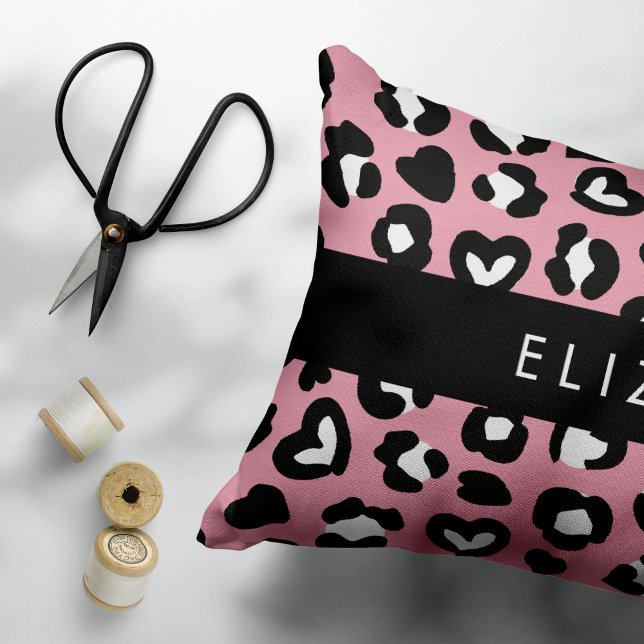 Animal Print, Pink Leopard, Hearts, Your Name Accent Pillow (Creator Uploaded)