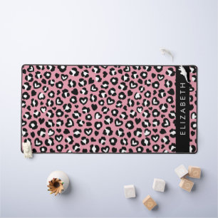 Animal Print, Pink Leopard, Hearts, Your Name Desk Mat