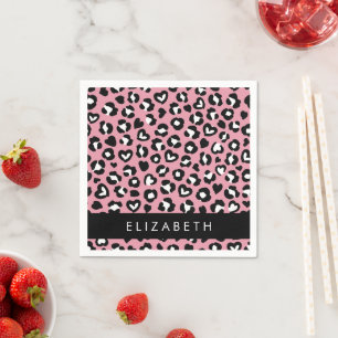 Animal Print, Pink Leopard, Hearts, Your Name Napkin