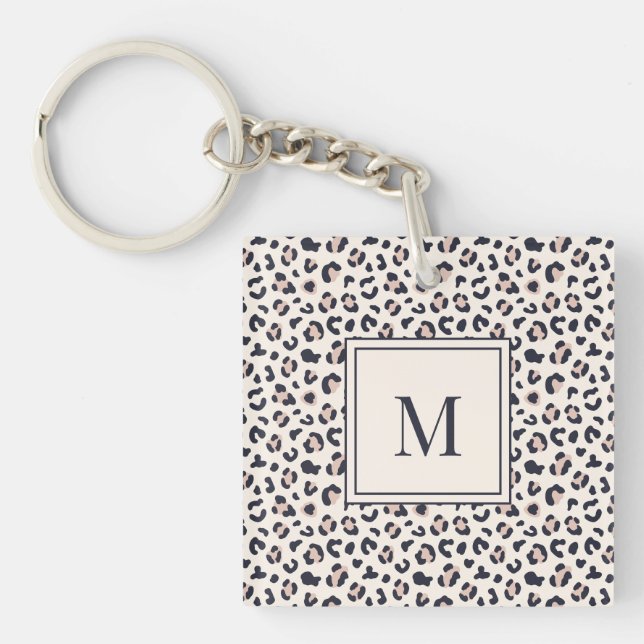Animal print pink monogram  keychain (Front)