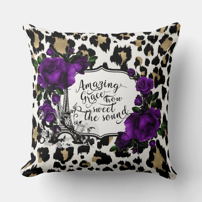 Animal Print Purple Floral Paris Pillow (Front)