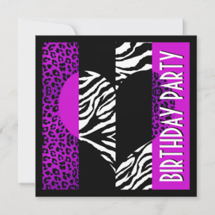 Animal Print Purple Leopard Black and White Zebra Invitation
