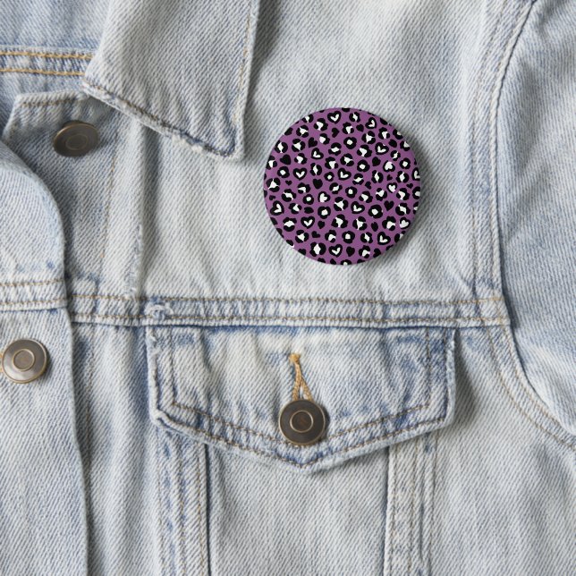 Animal Print, Purple Leopard, Cheetah Spots, Heart 2 Inch Round Button (In Situ)