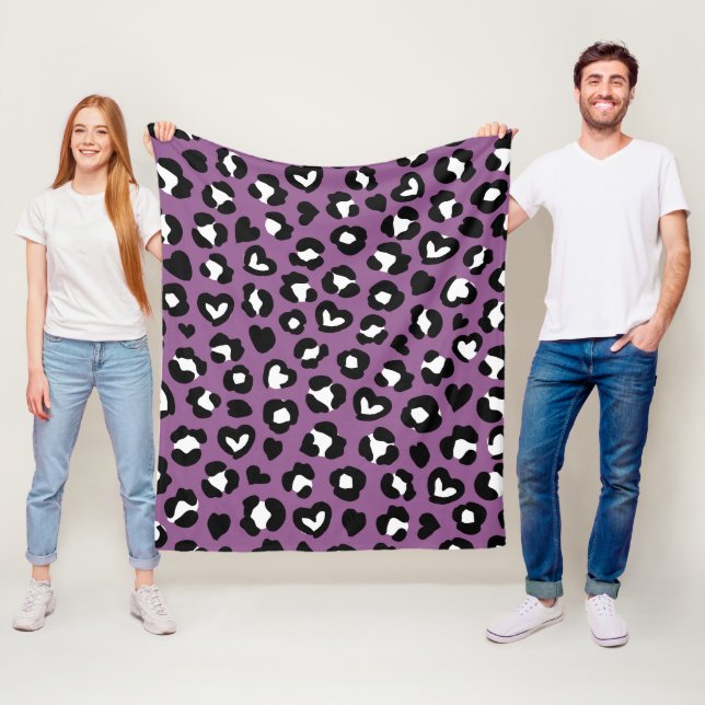 Animal Print, Purple Leopard, Cheetah Spots, Heart Fleece Blanket (In Situ)