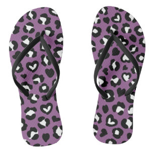 Animal Print, Purple Leopard, Cheetah Spots, Heart Flip Flops