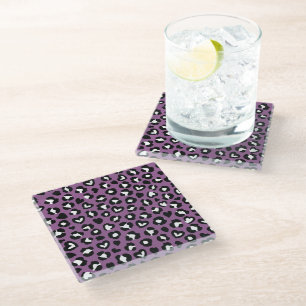 Animal Print, Purple Leopard, Cheetah Spots, Heart Glass Coaster