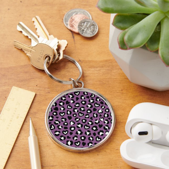 Animal Print, Purple Leopard, Cheetah Spots, Heart Keychain (Desk)