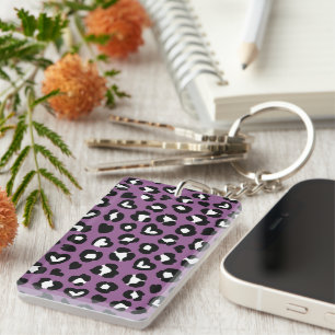 Animal Print, Purple Leopard, Cheetah Spots, Heart Keychain