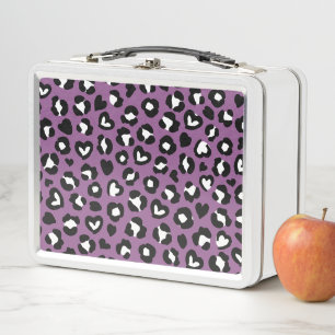 Animal Print, Purple Leopard, Cheetah Spots, Heart Metal Lunch Box