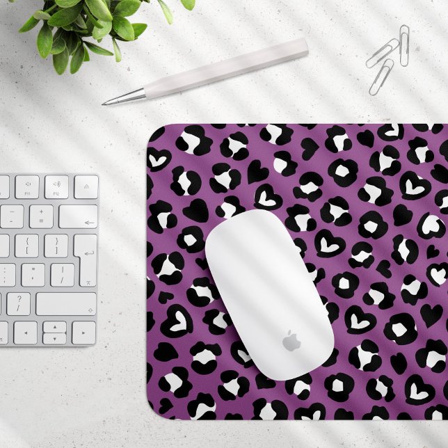 Animal Print, Purple Leopard, Cheetah Spots, Heart Mouse Pad (Creator Uploaded)