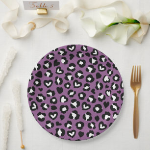 Animal Print, Purple Leopard, Cheetah Spots, Heart Paper Plate