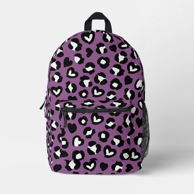 Animal Print, Purple Leopard, Cheetah Spots, Heart Printed Backpack (Front)