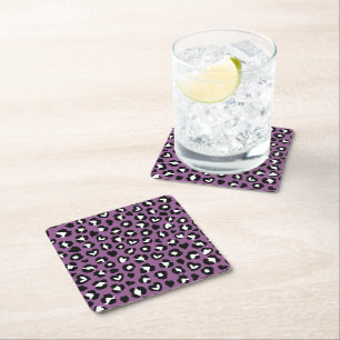 Animal Print, Purple Leopard, Cheetah Spots, Heart Square Paper Coaster