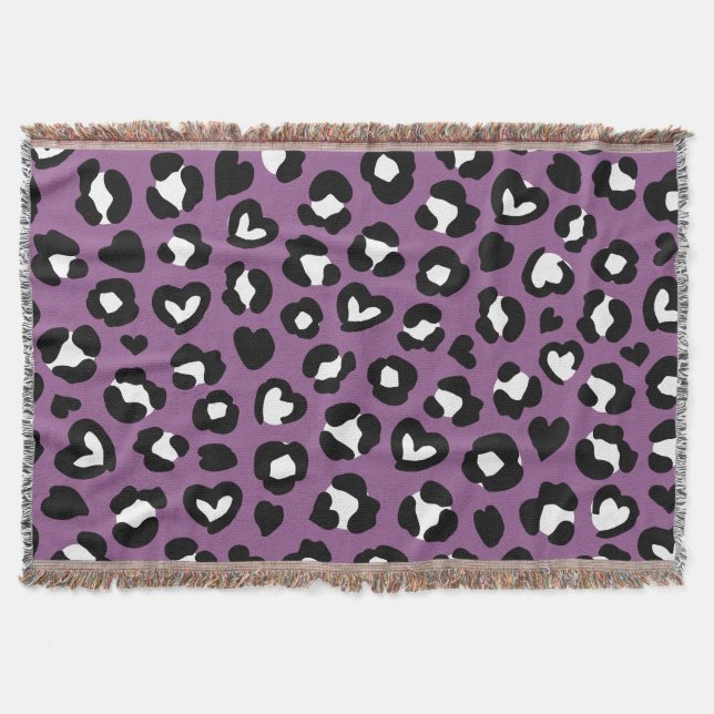 Animal Print, Purple Leopard, Cheetah Spots, Heart Throw Blanket (Front)