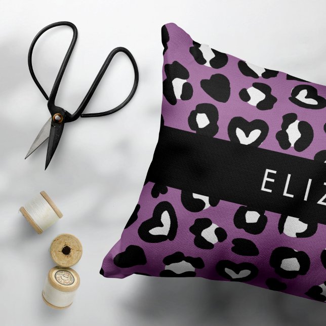 Animal Print, Purple Leopard, Hearts, Your Name Accent Pillow (Creator Uploaded)