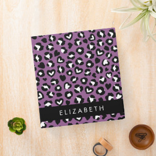 Animal Print, Purple Leopard, Hearts, Your Name Binder