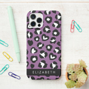 Animal Print, Purple Leopard, Hearts, Your Name iPhone 12 Pro Case