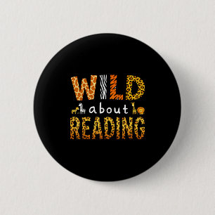 Animal print read a book character kids wild about 2 inch round button