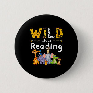 Animal print read a book character kids wild about 2 inch round button
