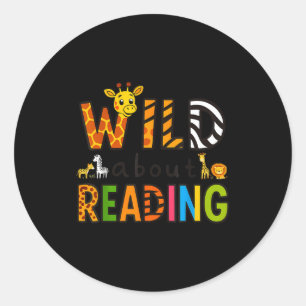 Animal print read a book character kids wild about classic round sticker