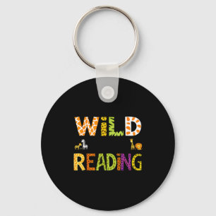 Animal print read a book character kids wild about keychain