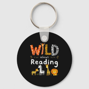 Animal print read a book character kids wild about keychain